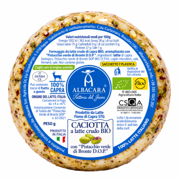 Caciotta a latte crudo di capra e pistacchi di Bronte Bio 300 g c. ca