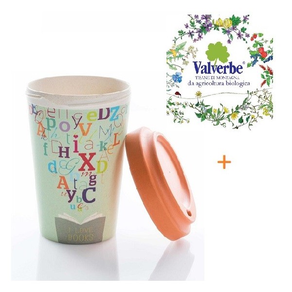 Tisana Valverbe bio+BioTazza termica in bamboo "I love books"