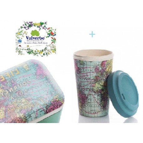 Lunchbox in bamboo "Around the world"+BioTazza termica"Around the world"++tisana Valverbe bio