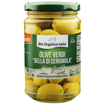 Olive verdi Bella di Cerignola in salamoia bio 280 g Bio Organica Italia