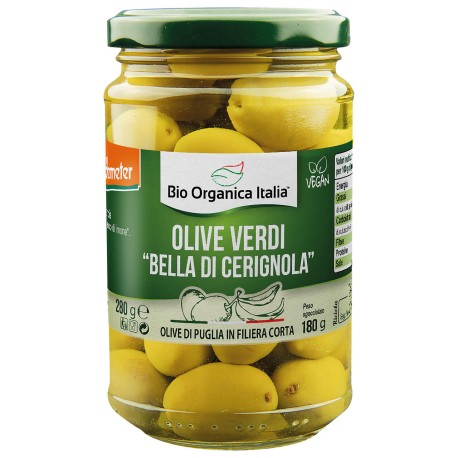 Olive verdi Bella di Cerignola in salamoia bio 280 g Bio Organica Italia