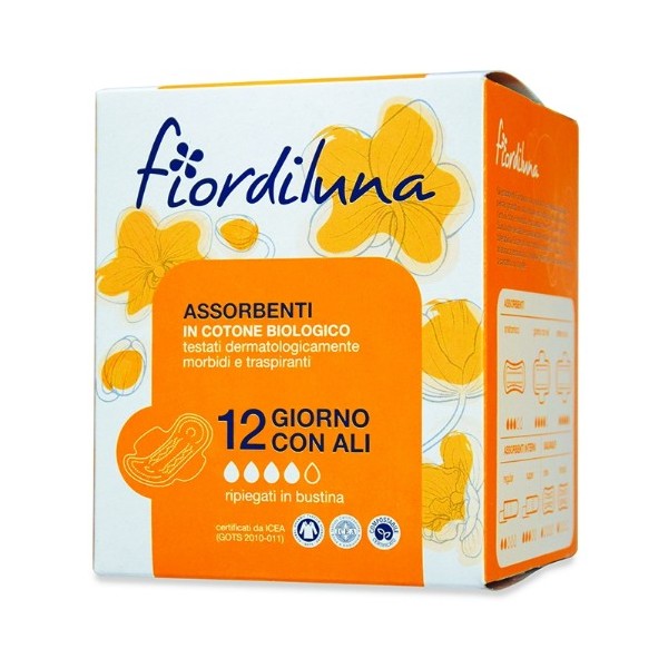 Assorbenti giorno con ali in cotone biologico 12 pz