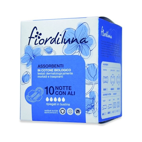 Assorbenti notte con ali in cotone biologico 10 pz
