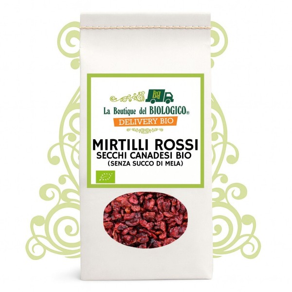 Mirtilli rossi secchi canadesi bio (senza succo di mela) 100 g